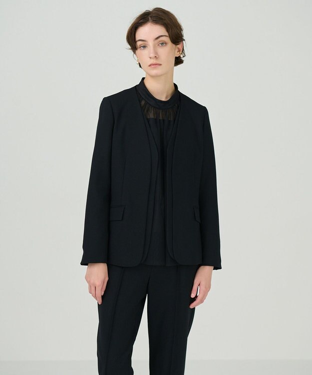 GRACE CONTINENTAL ノーカラーレイヤードジャケット ブラック