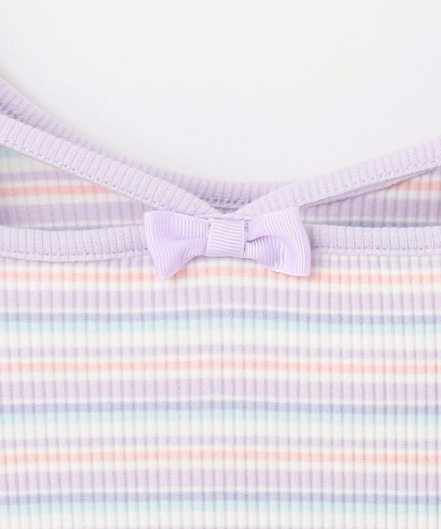 ANY KIDS オン・オフショルダー ボーダー Tシャツ ラベンダー系