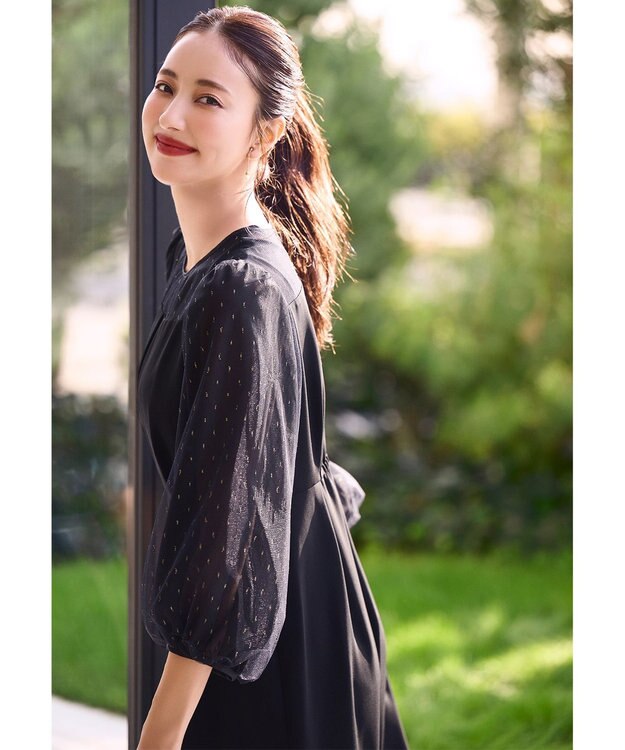 ANY SIS 【Lily Calin】シャイニードットコンビ ドレス ブラック×ブラック