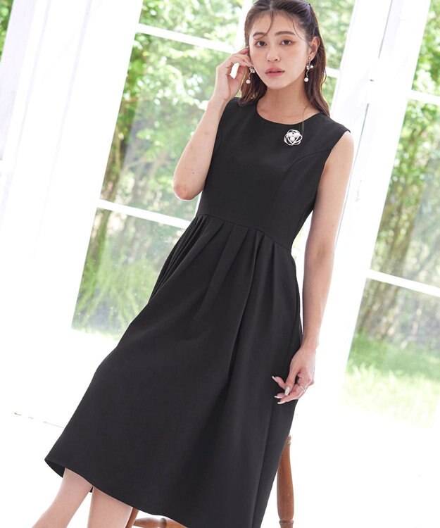 Tiaclasse 【洗える】タックフレアワンピース ブラック