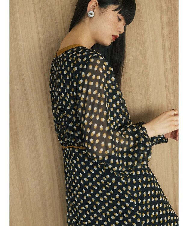 Green Parks armonia．ドットプリントパイピングワンピース Black