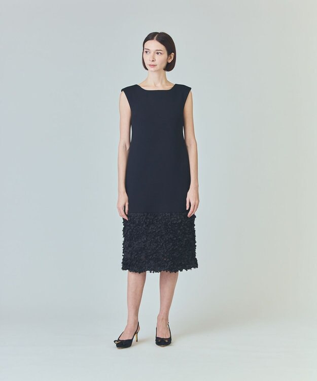 GRACE CONTINENTAL フラワーチュール切替ドレス ブラック