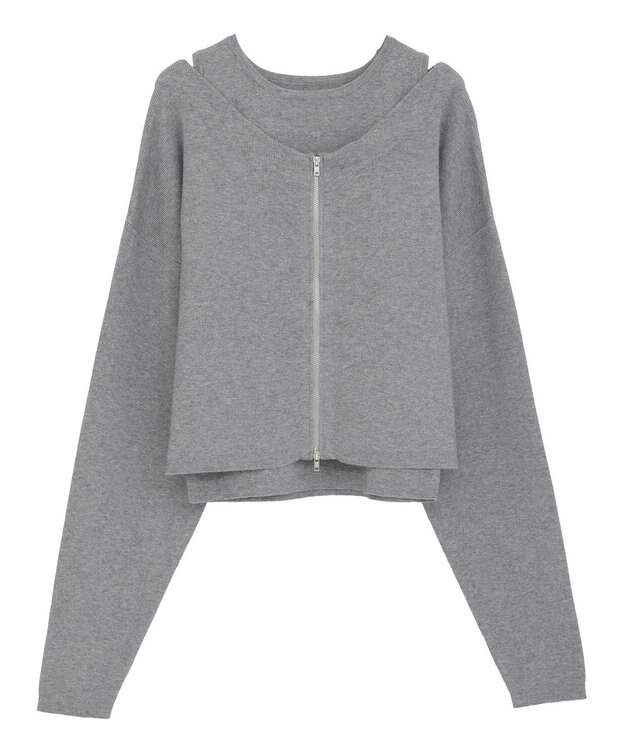 Green Parks SET2点Zipニットカーディガン+アメスリタンク Gray Mixture