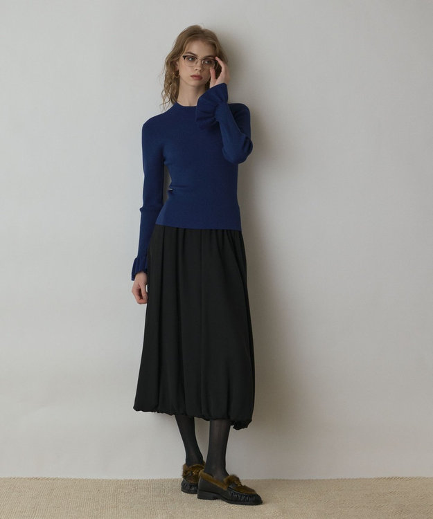 GRACE CONTINENTAL ラメリブニットトップ ブルー