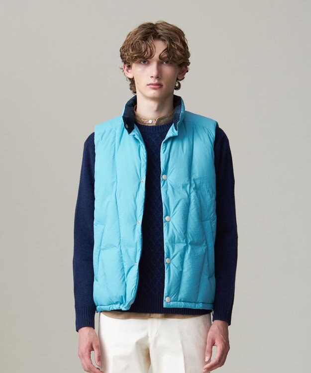 J.PRESS MEN ナイロンワッシャータフタ ダウンベスト スカイブルー系