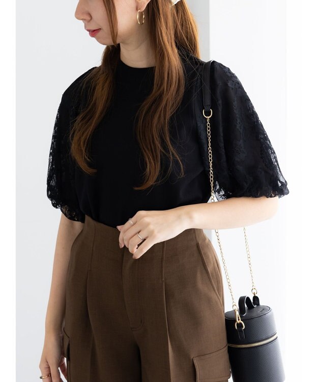 Te chichi レースバルーンスリーブニット ブラック