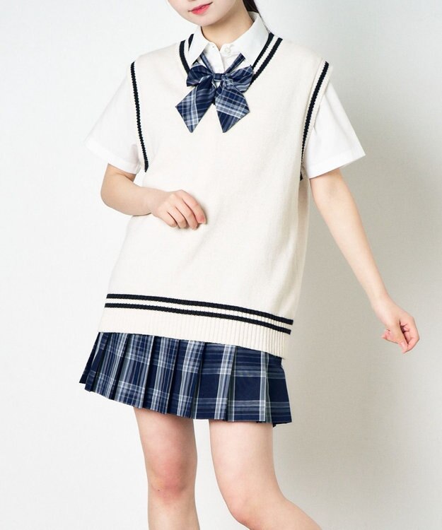 WEGO 【SCHOOLITEM】ラインスクールニットベスト オフホワイト
