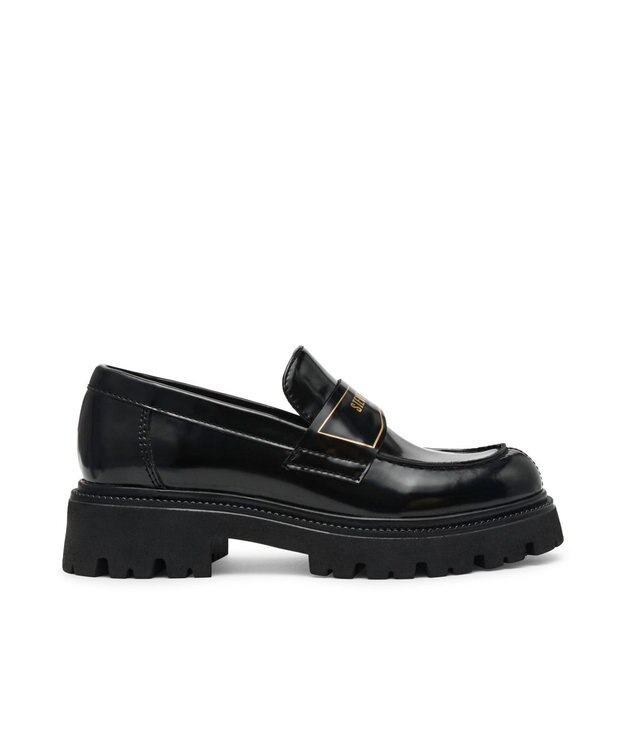 STEVE MADDEN FILE-AWAY ロゴベルト厚底ローファー ブラック