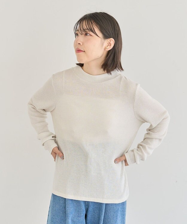 Green Parks ｉｎ　ラメリブハイネックプルオーバー Ecru