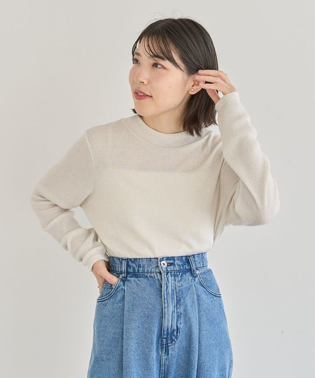 Green Parks ｉｎ　ラメリブハイネックプルオーバー Ecru