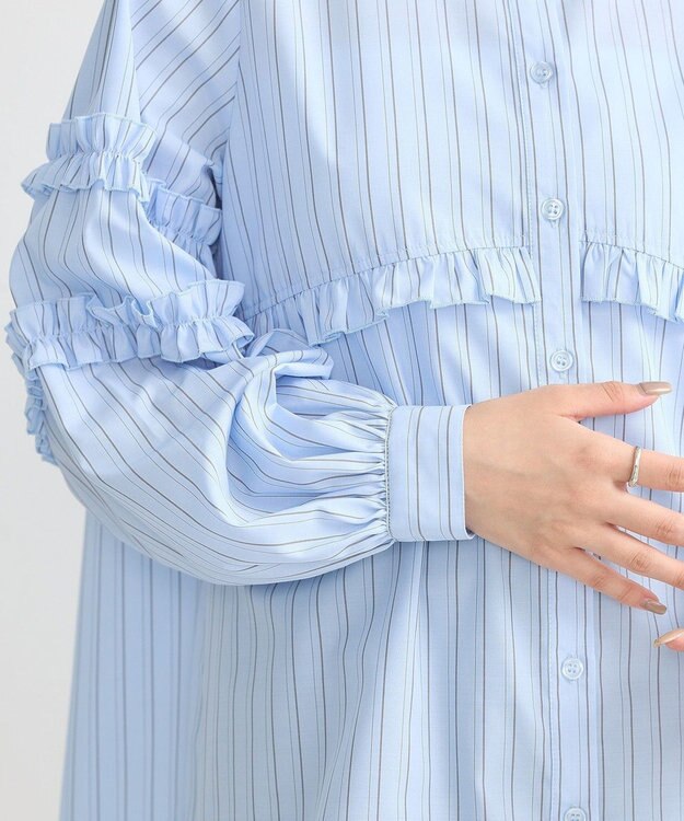 earth music&ecology レギュラーカラーフリルシャツ Light Blue