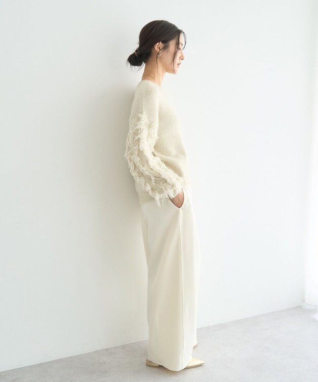 YECCA VECCA ラメフェザー袖フリンジニット Ivory