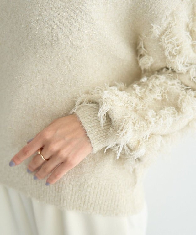 YECCA VECCA ラメフェザー袖フリンジニット Ivory