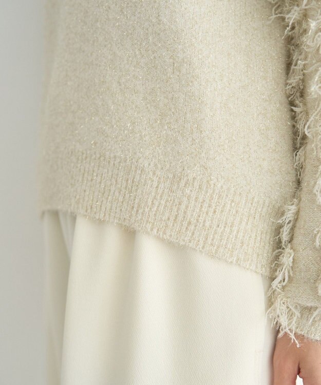 YECCA VECCA ラメフェザー袖フリンジニット Ivory
