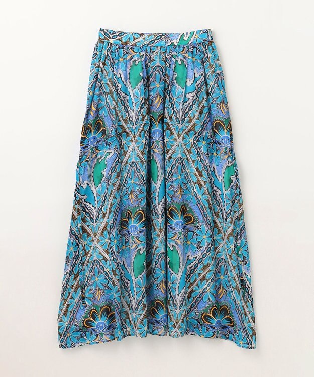 GRACE CONTINENTAL シフォンプリントギャザースカート ブルー