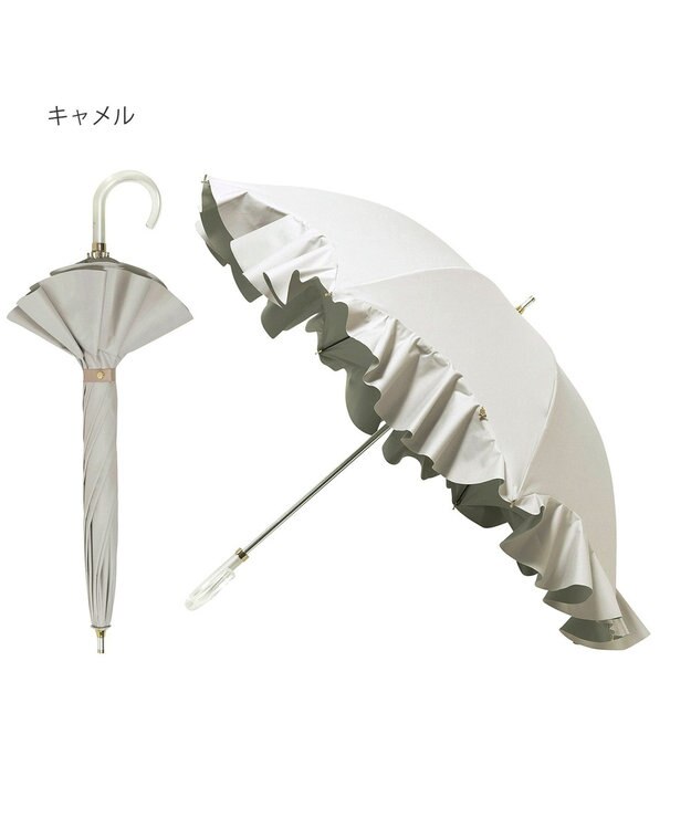 MOONBAT 【一級遮光日傘】LANVIN en Bleu (ランバン オン ブルー)  長傘 フレアフリル 遮光 遮熱 UV キャメル