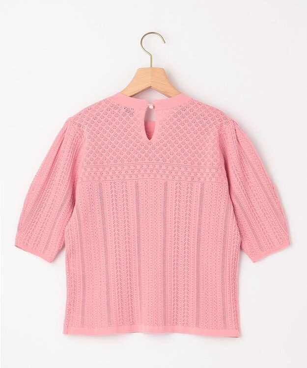 組曲 L 【WEB限定】編地切り替え 半袖ニット ピーチ系