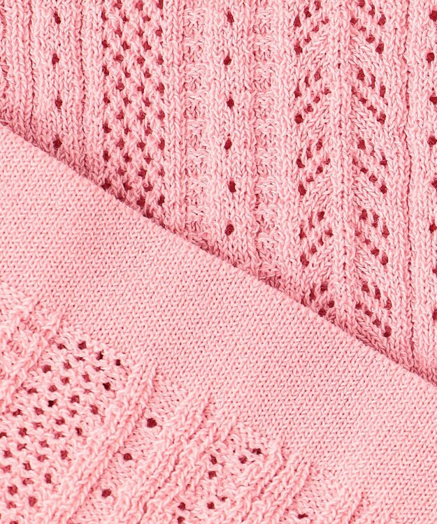 組曲 L 【WEB限定】編地切り替え 半袖ニット ピーチ系