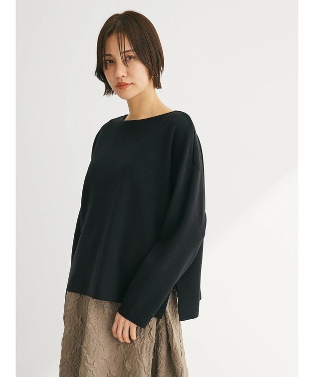 Green Parks 洗える　ボートネックニットプルオーバー Black