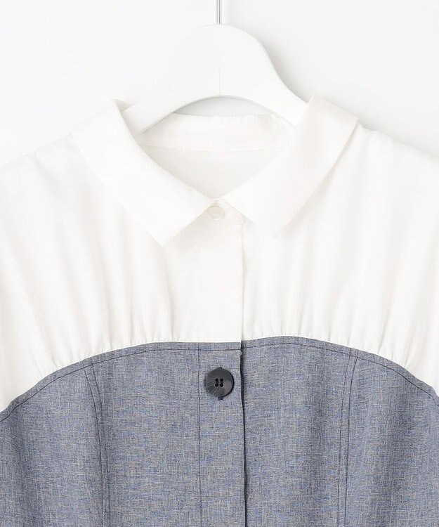 Feroux 【洗える】シャツドッキング ワンピース ネイビー系