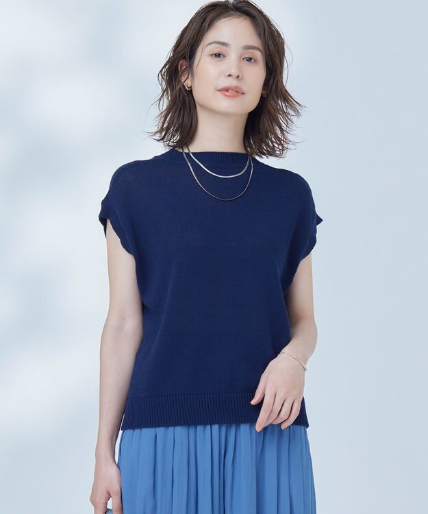 組曲 【WEB限定・前後着用可】コットンポリエステル杢プルオーバー ニット ネイビー系