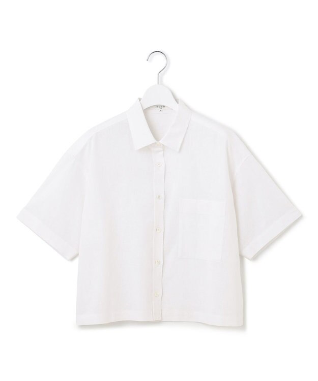 23区 【SLOW/洗える】リネンコットン 半袖クロップドシャツ ホワイト系