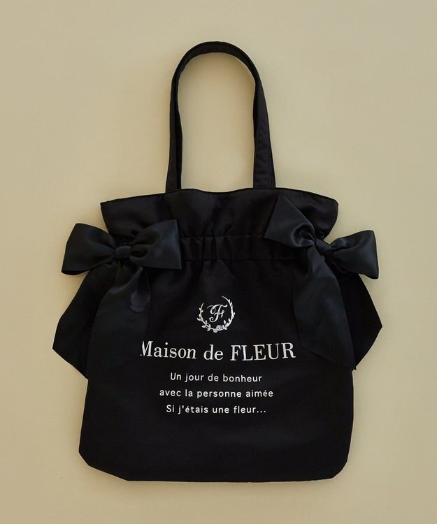 Maison de FLEUR ダブルリボンギャザートートバッグ Black