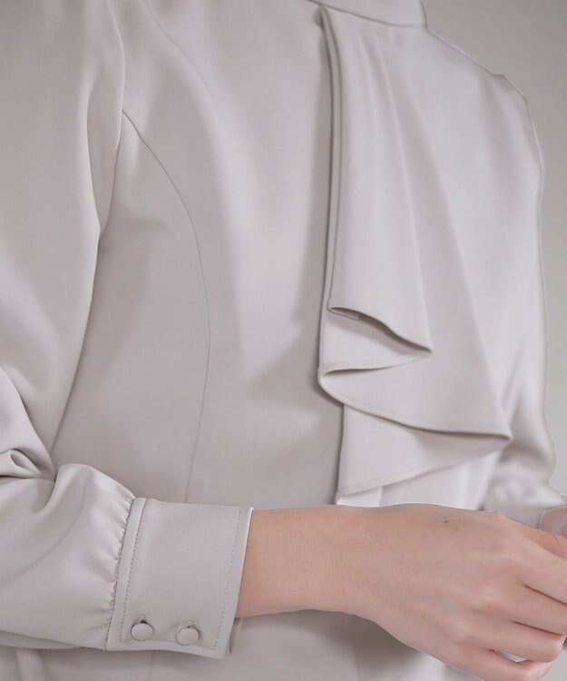 Tiaclasse L 【ダブルクロス】【洗える】フリルドレープワンピース グレージュ