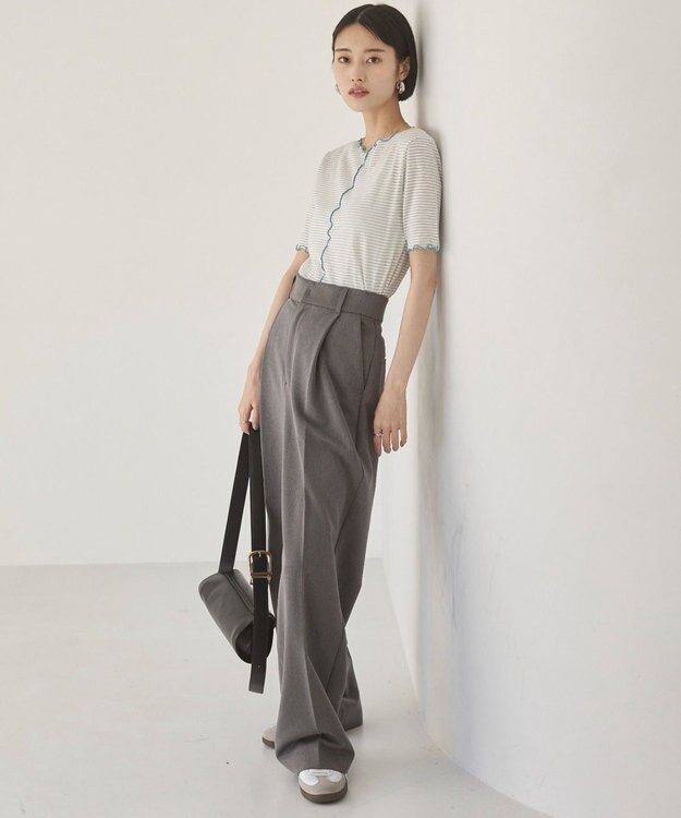 WEGO 【ANGIE VINTAGE】シアーボーダーメロウトップス グレーボーダー