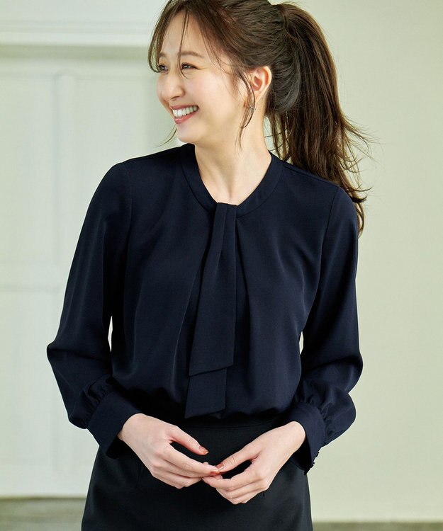 ANY L 【洗濯機可/2WAY】ボウタイブラウス ネイビー
