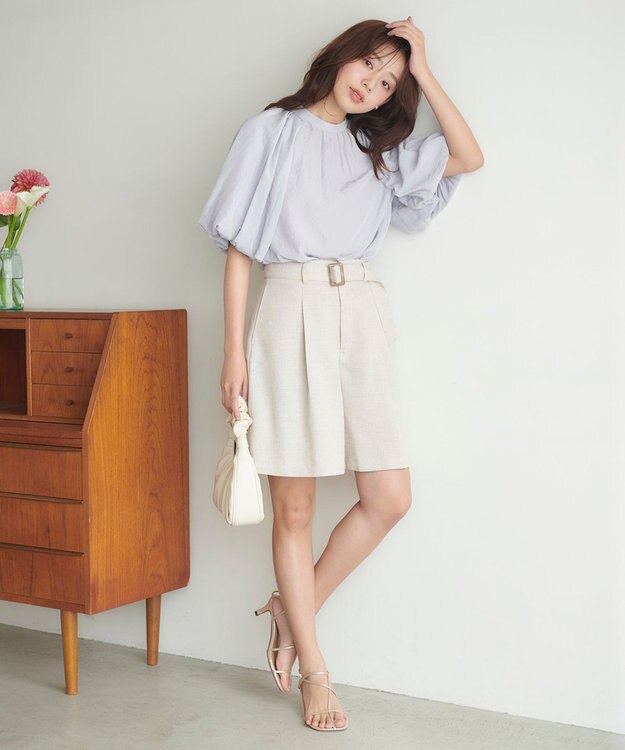 Feroux 【新色追加・洗える】バルーンスリーブ ブラウス スカイブルー系