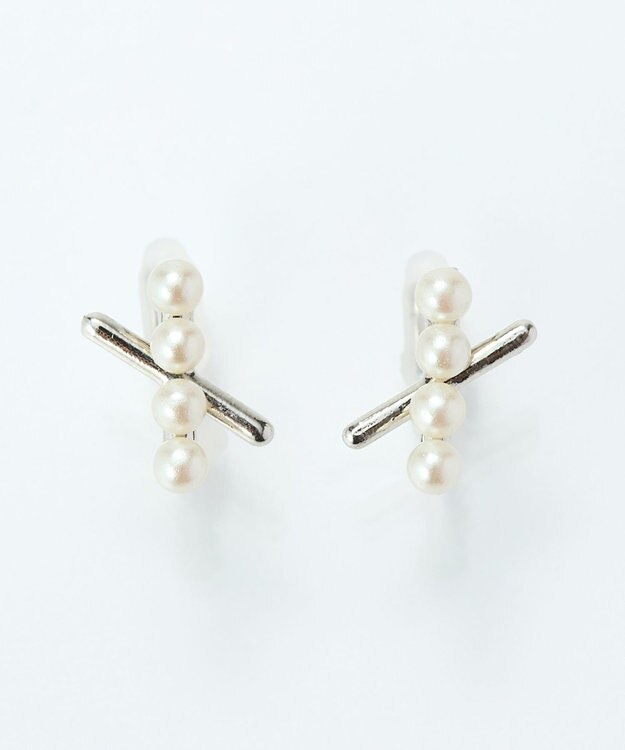 Phoebe 【痛くないシリーズ/金属アレルギー対応】パールクロスライトフィットイヤリング　シルバー シルバー