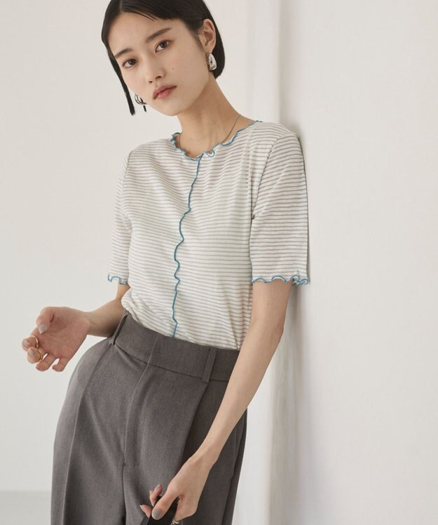 WEGO 【ANGIE VINTAGE】シアーボーダーメロウトップス グレーボーダー