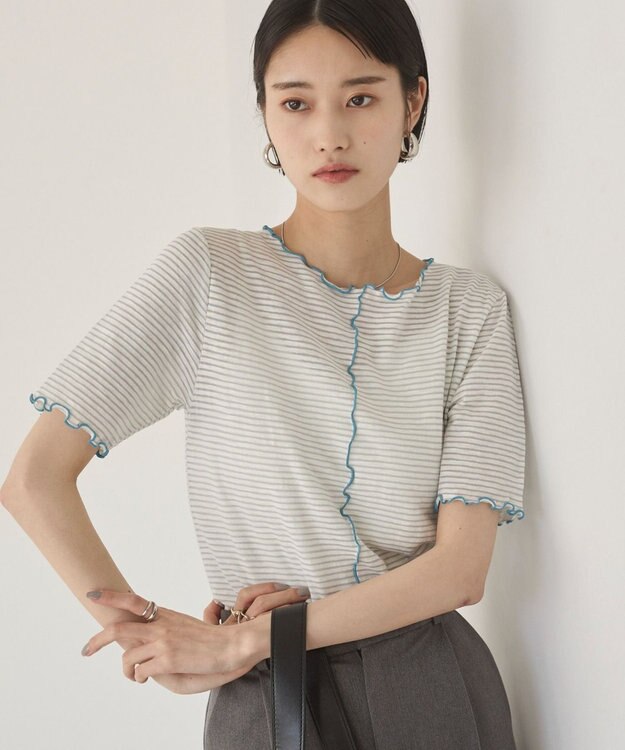 WEGO 【ANGIE VINTAGE】シアーボーダーメロウトップス グレーボーダー