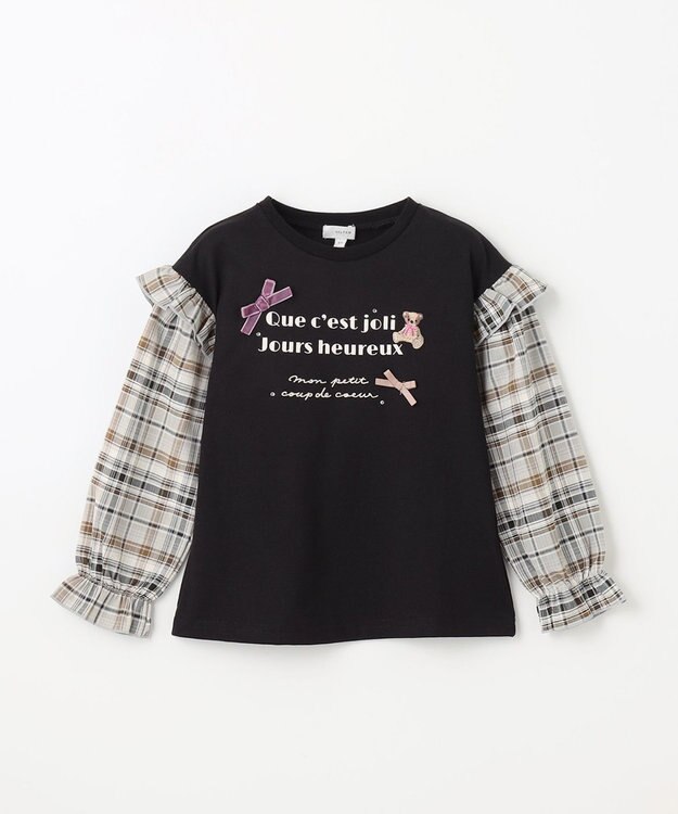 ANY KIDS チェック袖 ドッキング プルオーバー ブラック