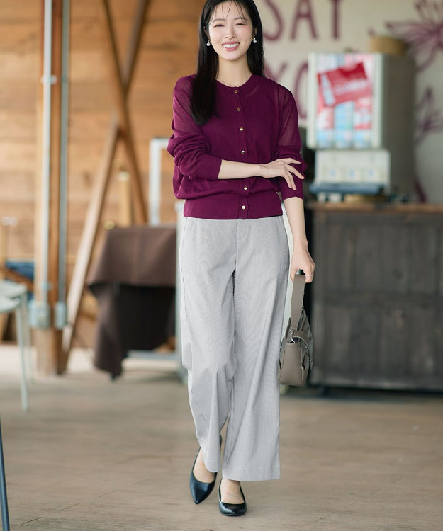 Tiaclasse ストライプストレッチワイドパンツ ブラックストライプ