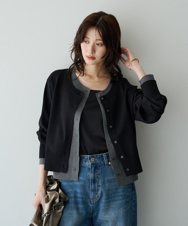 YECCA VECCA 2wayレイヤードクルーネックカーディガン Black