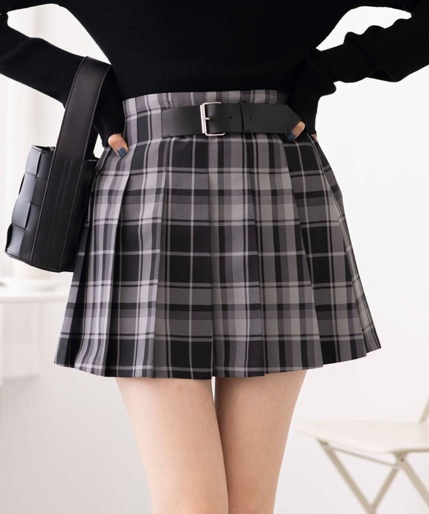 WEGO 【SCHOOL ITEM】バックル付プリーツスカパン ブラックチェック1