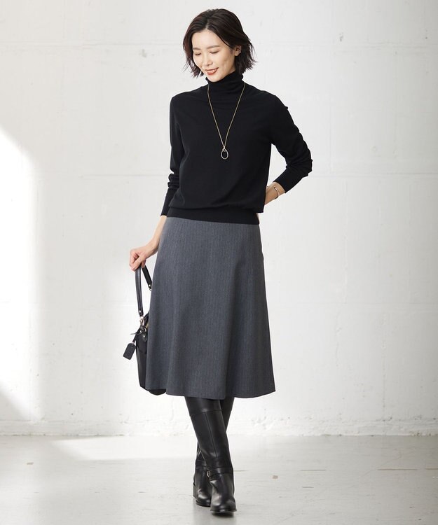 J.PRESS LADIES S 【洗える】LANATEC シャークスキン&ヘリンボーン スカート グレー系