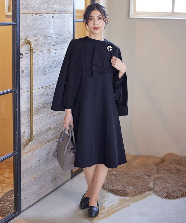 Tiaclasse L 【ダブルクロス】【洗える】フリルドレープワンピース ネイビー