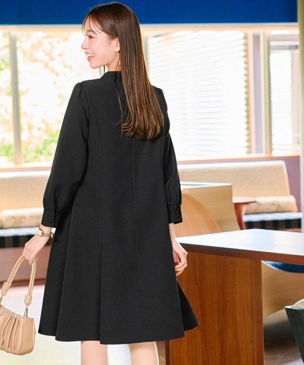 Tiaclasse L 【ダブルクロス】【洗える】フリルドレープワンピース ブラック