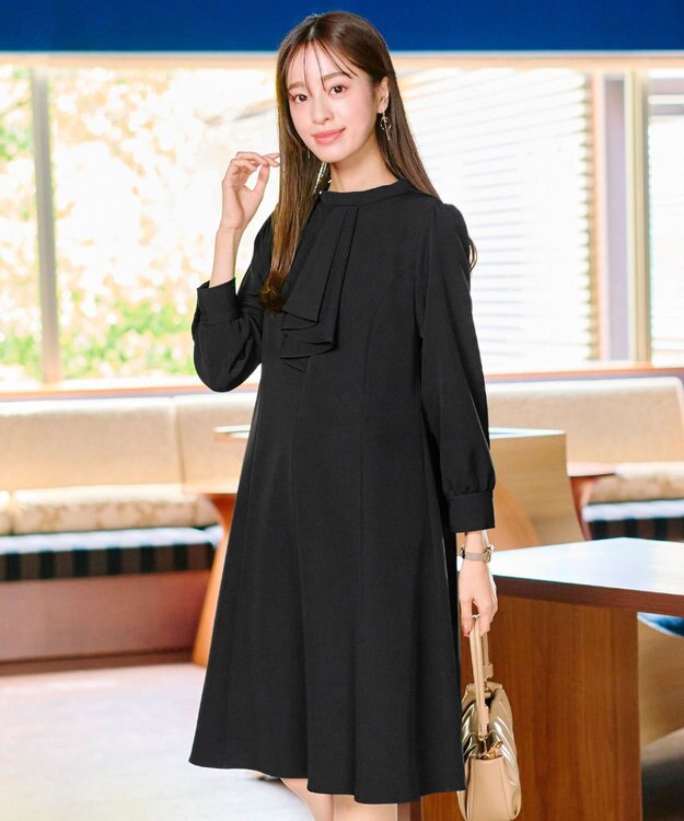Tiaclasse L 【ダブルクロス】【洗える】フリルドレープワンピース ブラック