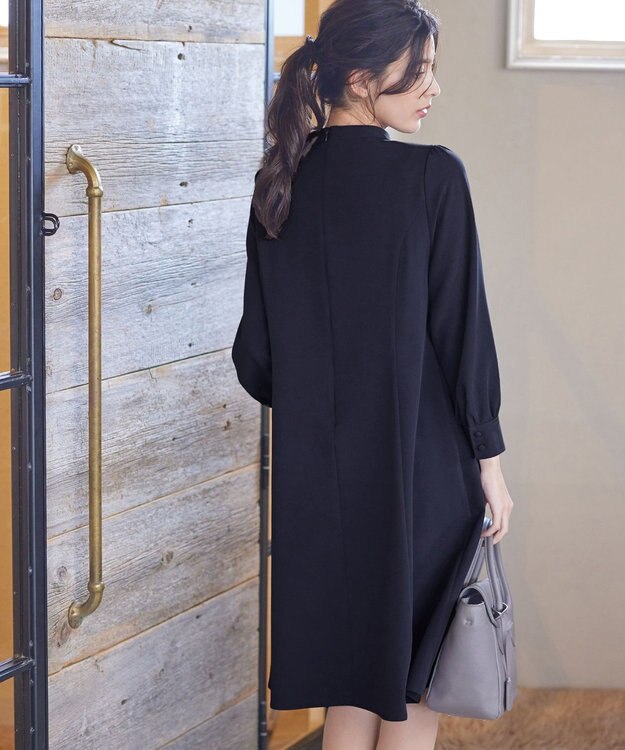 Tiaclasse L 【ダブルクロス】【洗える】フリルドレープワンピース ネイビー