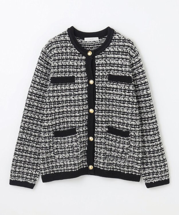 ANY L 【洗濯機可】ツイードニットジャケット ブラック×ホワイト