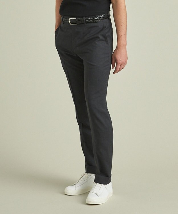 GOTAIRIKU ロングセラー【洗える/折り目加工/シワになりにくい/ウエストアジャスター】ウォッシャブル サマーウール100％パンツ_定番色(ノータック)23/24年モデル チャコールグレー系