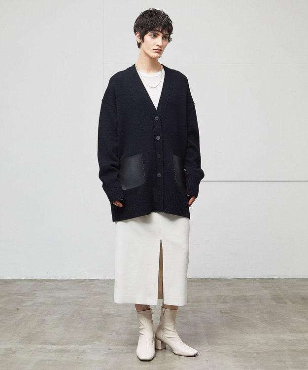 BEIGE， 【洗える】LEADER / フェイクレザーポケットオーバーサイズカーディガン Navy