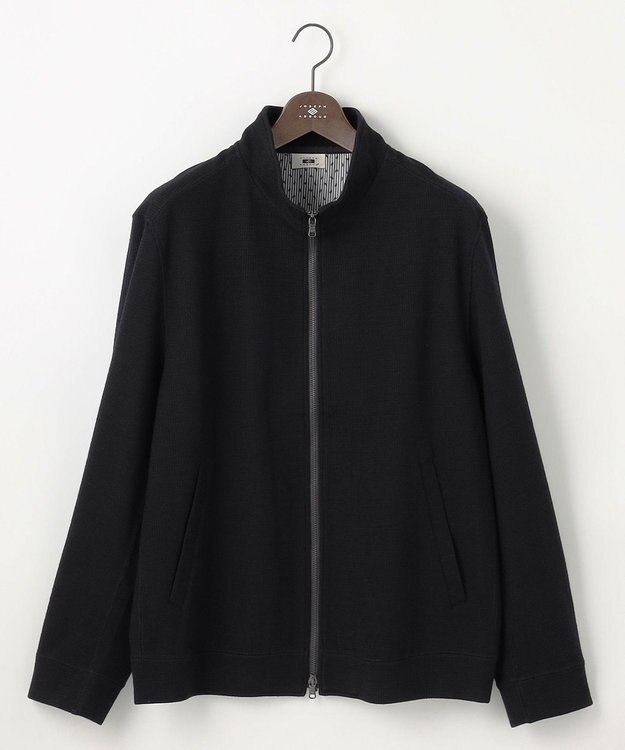 JOSEPH ABBOUD 【キングサイズ・ストレッチ/ソフト/洗える/JAPANファブリック】ウールブロックピケ スタンドジップ アウター ブラック系