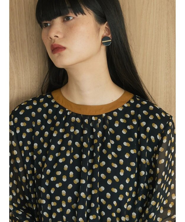 Green Parks armonia．ドットプリントパイピングワンピース Black