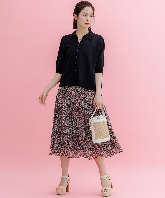 組曲 インプレッションフラワープリント フレアスカート ピンクフラワー系