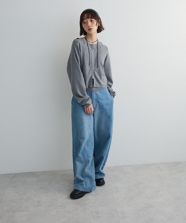 Green Parks SET2点Zipニットカーディガン+アメスリタンク Gray Mixture